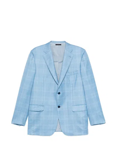 Brioni Ravello Check-pattern Jacket In Blue
