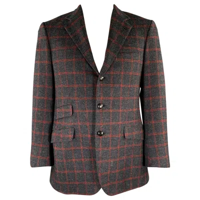 Pre-owned Brioni Regular Grey Red Window Pane Wool Sport Coat