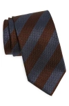 Brioni Repp Stripe Silk Tie In Coffee/ Graphite
