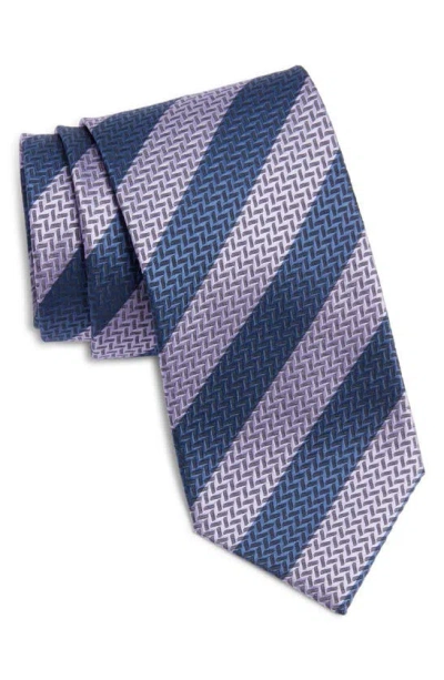 Brioni Repp Stripe Silk Tie In Royal/ Roseate