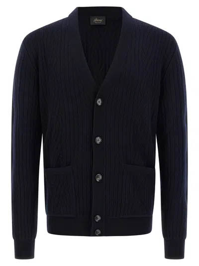BRIONI RIBBED AND BRAID CARDIGAN