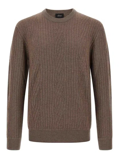 Brioni Ribbed And Braid Sweater In Brown