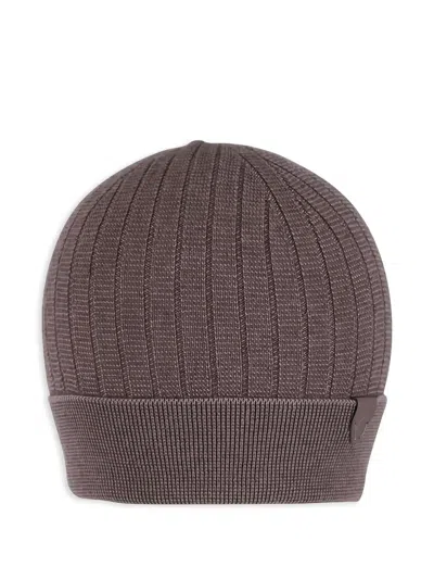Brioni Ribbed Beanie Hat In Brown