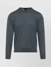 Brioni Ribbed Crewneck Sweater With Cuffs And Hem In Blue