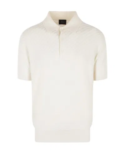 Brioni Ribbed-knit Polo Shirt In White