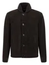 Brioni Ribbed-sleeve Suede Bomber Jacket In Brown