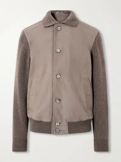 Brioni Ribbed Wool And Suede Blouson Jacket In Multi