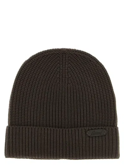 Brioni Ribbed Wool Beanie Cuff Folded In Brown