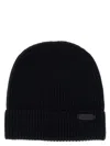Brioni Navy Blue Ribbed Wool Beanie In Black