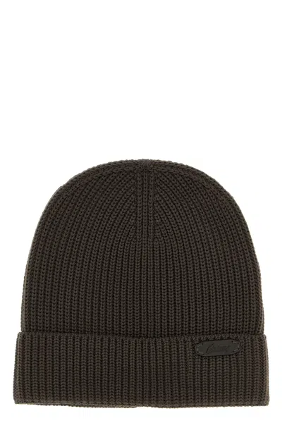 Brioni Ribbed Wool Beanie In Brown