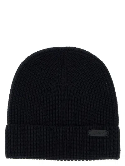 Brioni Ribbed Wool Beanie Hats Blue