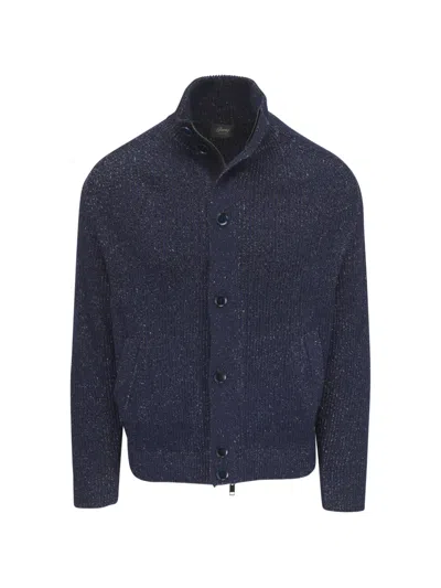 Brioni Ribbed-knit Cardigan In Blue
