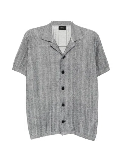Brioni Ribbed-knit Contrast-trim Polo Shirt In Gray