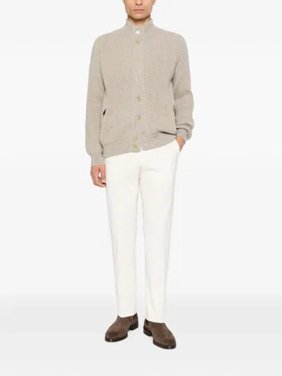 Brioni Ribbed-knit High-neck Cardigan In Neutral