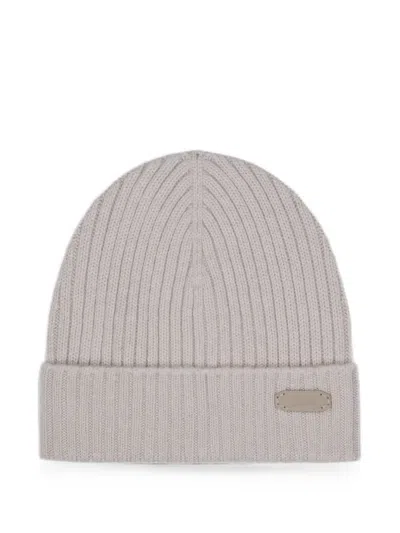 Brioni Ribbed-knit Logo-patch Cashmere Beanie In Neutral