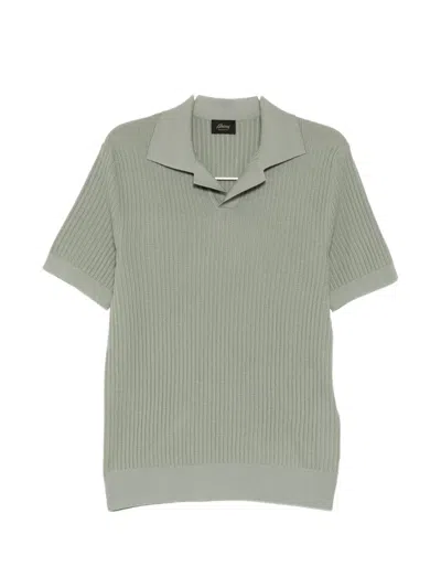 Brioni Ribbed-knit Polo Shirt In Green
