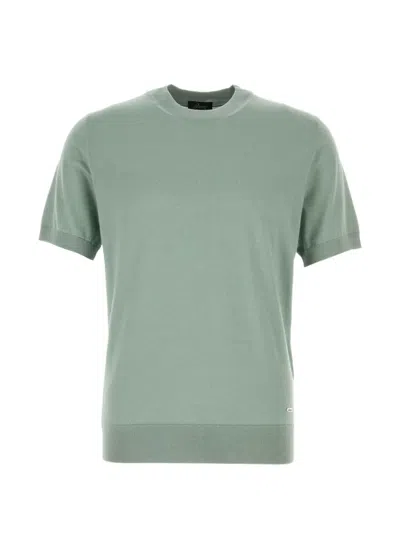 Brioni Cashmere Blend Crew Neck Short Sleeves In Green