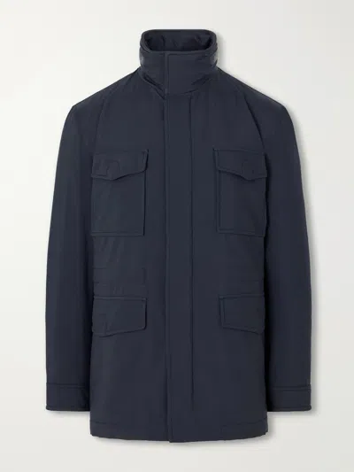 Brioni Saharianan Leather-trimmed Shell Jacket In Blue