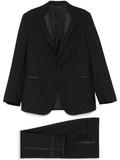 Brioni Satin-trim Suit In 黑色
