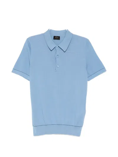 Brioni Sea Island Piqué Cotton Polo Shirt In Blue