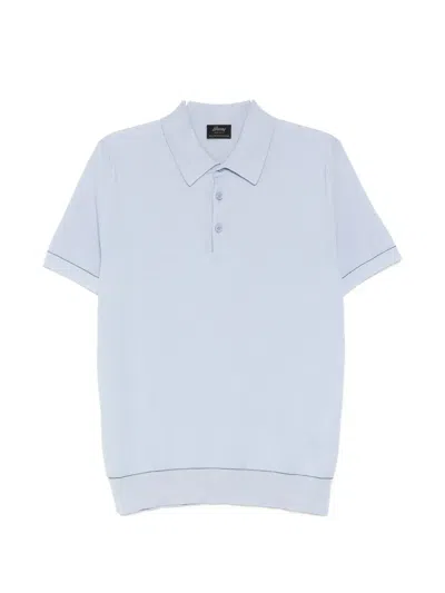 Brioni Sea Island Piqué Cotton Polo Shirt In Blue