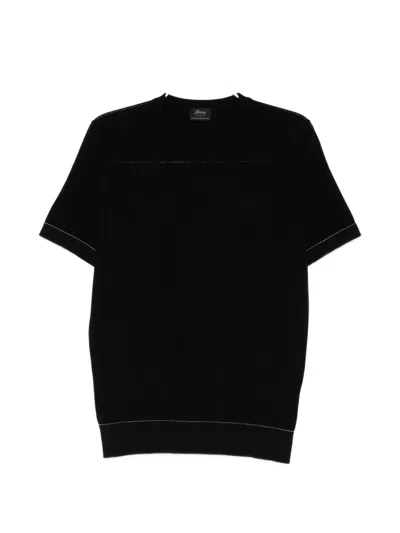 Brioni Sea Island Piqué Cotton T-shirt In Black
