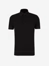 Brioni Black Textured Polo In Contrast Trim Detail On The Neck
