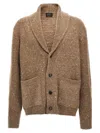 Brioni Shawl Collar Textured Knit Cardigan With Pockets In Beige