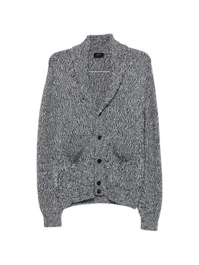 Brioni Shawl-collar Marl-effect Cardigan In Gray