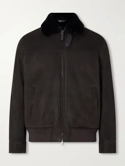 Brioni Shearling And Leather-trimmed Suede Jacket In Brown