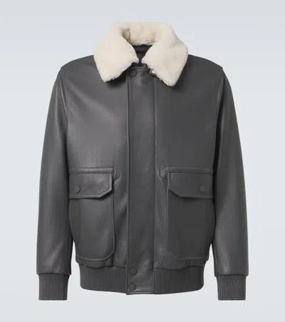 Brioni Shearling-trimmed Leather Bomber Jacket In Black