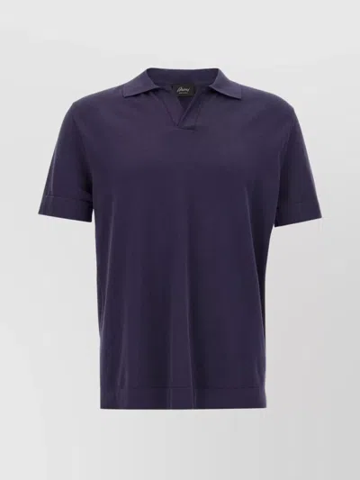 Brioni Short Sleeve Polo Shirt With Side Slits In Blue