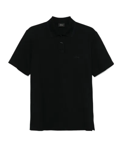 Brioni Piqué Cotton Polo Shirt In Black
