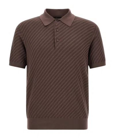 Brioni Textured Polo Shirt Short Sleeves In Brown