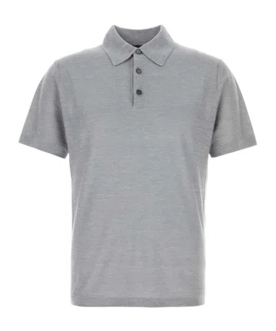 Brioni Melange Grey Cashmere Blend Polo Shirt In Gray