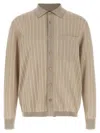 Brioni Silk Blend Knit Shirt With Openwork Pattern In Neutral