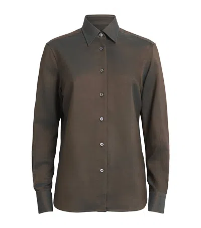 Brioni Silk Button-up Shirt In Brown