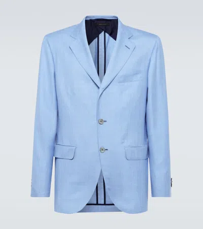 Brioni Silk, Cashmere, And Linen Twill Blazer In Blue