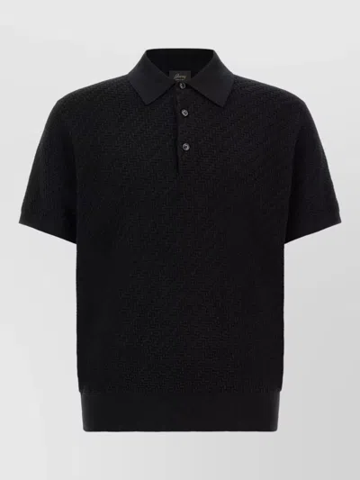 Brioni Silk Cashmere Short-sleeve Polo Shirt In Black