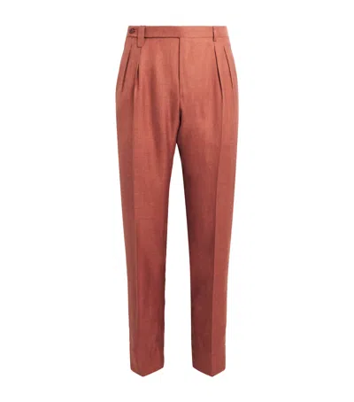 Brioni Silk-cashmere Slim Tailored Trousers In Red