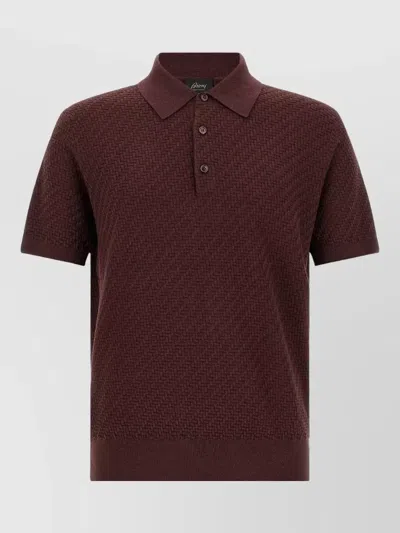 Brioni Silk Cashmere Trama Weaving Short-sleeve Polo Shirt In Brown