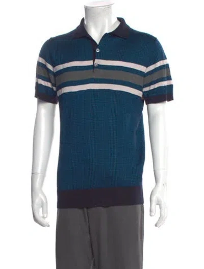 Pre-owned Brioni Silk Colorblock Pattern Polo Shirt In Blue