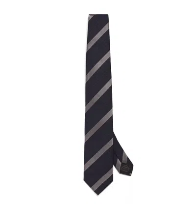 Brioni Silk-cotton Stripe Tie In Blue