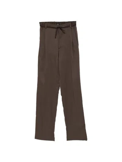Brioni Silk Drawstring Trousers In Brown