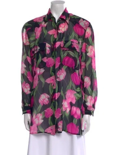Pre-owned Brioni Silk Floral Print Blouse In Multi