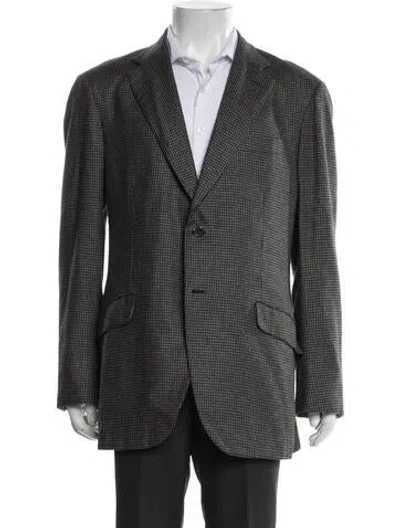 Pre-owned Brioni Silk Houndstooth Print Jacket In Grey