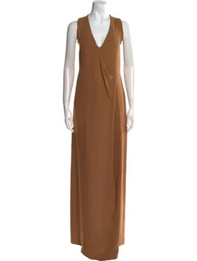 Pre-owned Brioni Silk Long Dress In Brown