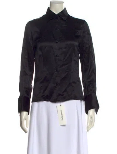 Pre-owned Brioni Silk Long Sleeve Button-up Top In Black
