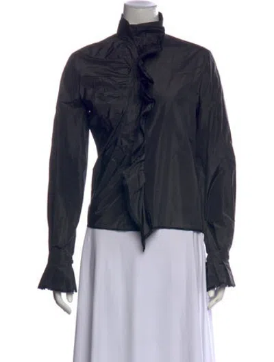Pre-owned Brioni Silk Long Sleeve Top In Black