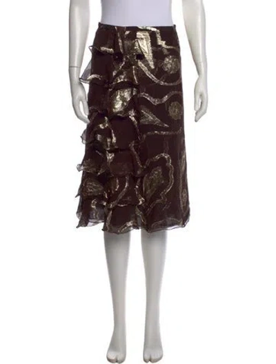 Pre-owned Brioni Silk Midi Length Skirt W/ Tags In Brown